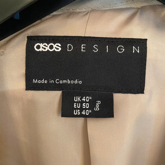 ASOS DESIGN skinny linen mix suit jacket in stone (tan color) - Picture 12 of 15